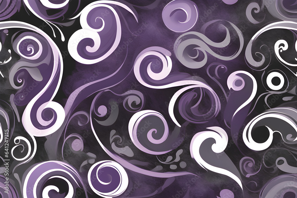 seamless pattern with swirls, Swirling beauty captured in purple and silver-tone paints