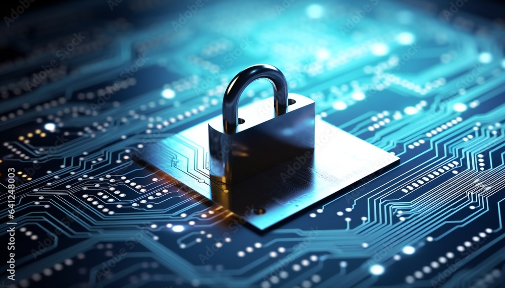 Cybersecurity Concept: Padlock on Top of a Microchip Cybersecurity Concept: Padlock on Top of a Microchip