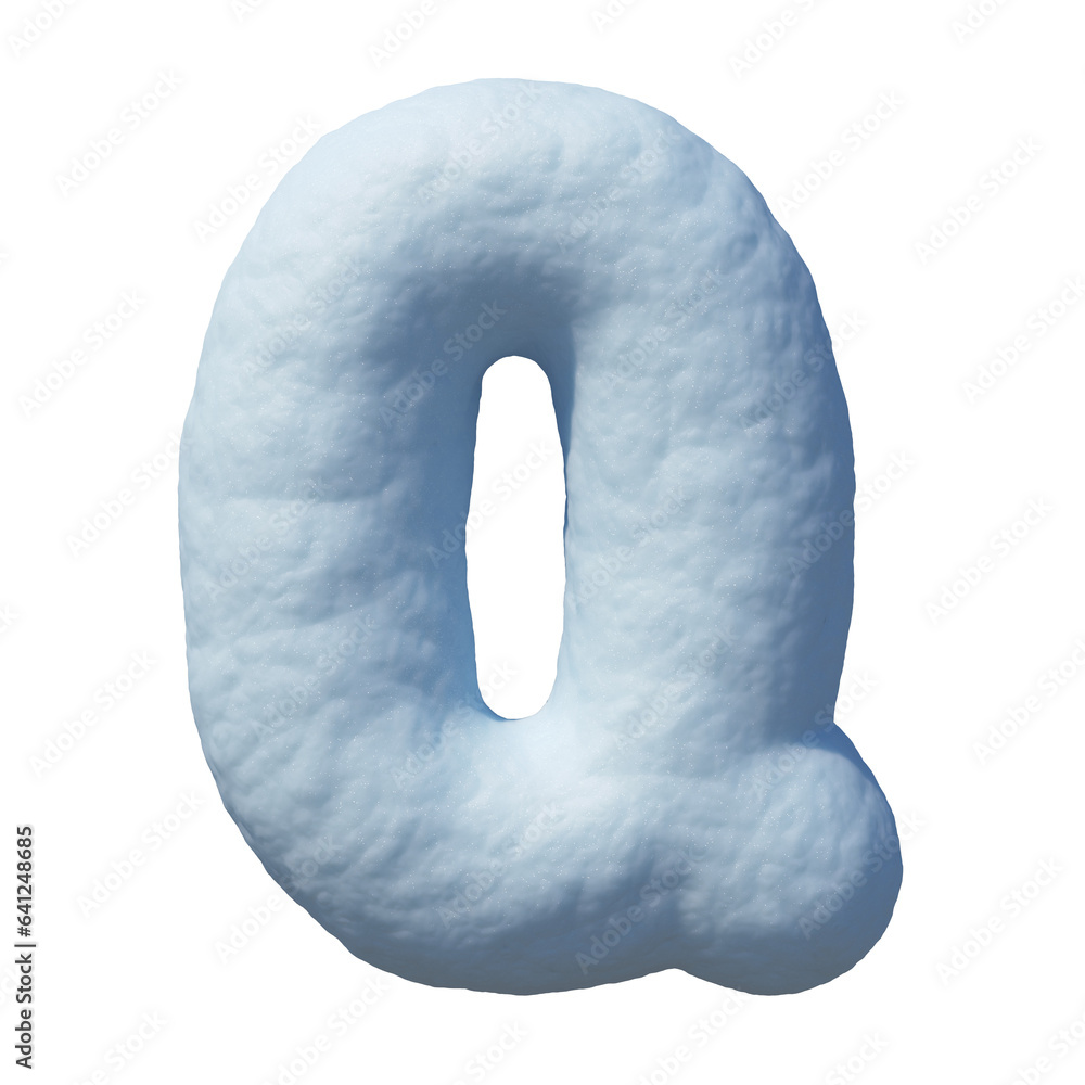 Snow font 3d rendering letter Q