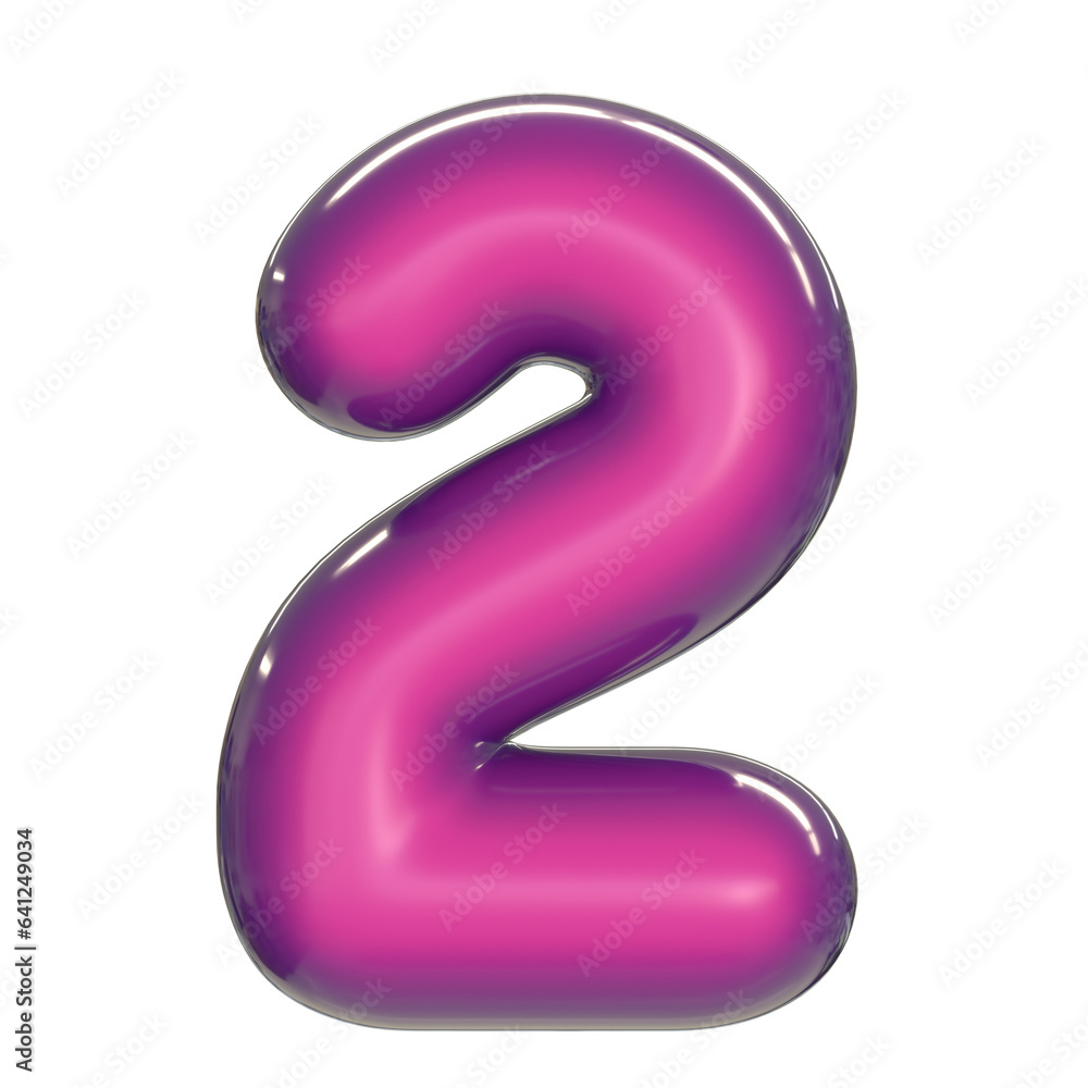 Round pink glossy font 3d rendering number 2 Round pink glossy font 3d rendering number 2