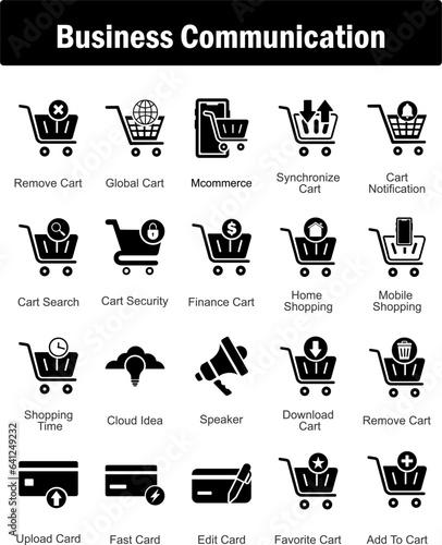 A set of 20 business icons as remove cart, global cart, mcommerce