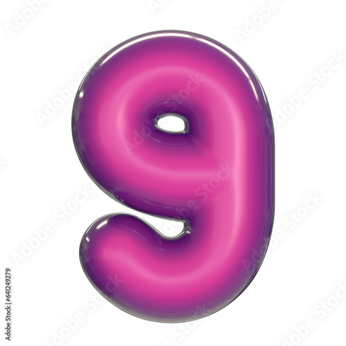 Round pink glossy font 3d rendering number 9