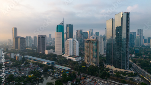 Aerial photo of iconic BNI 46 Tower with located in South Jakarta Central Business District