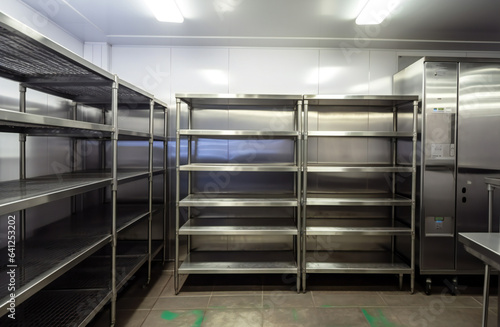 Empty, New, Clean Kitchen Storage Room - Stainless Steel