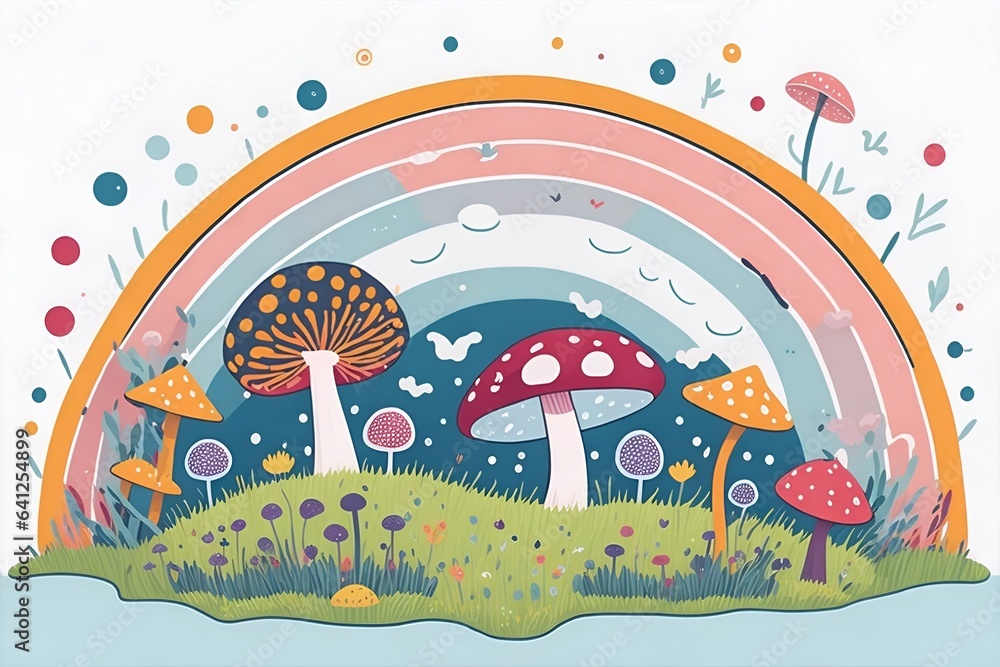 Cartoon mushrooms. Fairy tale style. AI generated illustration Cartoon mushrooms. Fairy tale style. AI generated illustration