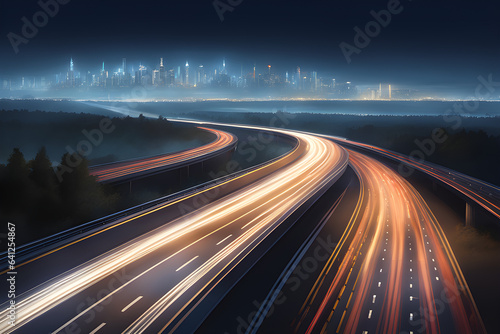 A stunning image capturing the beauty of a highway at night with streaking light