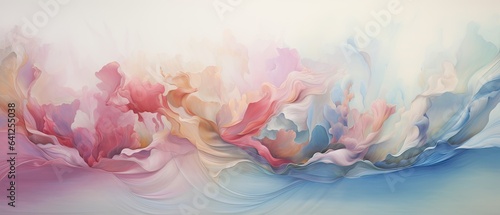 Fluid silk panorama painted in ethereal pastels; envision a world where dreams and reality coalesce in flat lay. Luxurious glamor, jewellers, cosmetics or fashion backgrounds graphics. Wallpaper.  photo