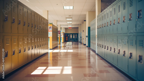 A neat row of lockers lining a school hallway