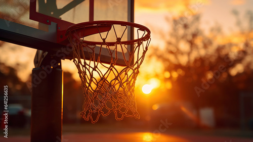 A basketball hoop against the backdrop of a beautiful sunset