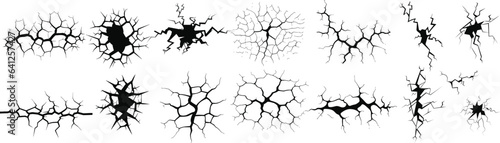 Ground cracks, horizontal breaks on land surface isolated on background. 