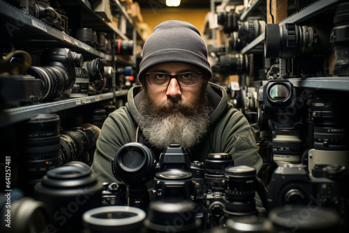 Photographer Framed By Their Camera Gear, Generative AI