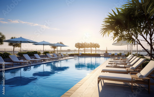 The hotel s swimming pool area  showcasing the pool and lounge chairs