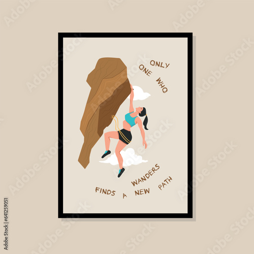 Woman rock climbing vector art print poster for your wall art gallery	