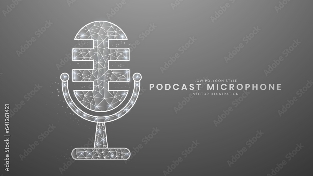 Silver metallic podcast microphone. Minimal music device concept, Modern digital low polygon style vector illustration Silver metallic podcast microphone. Minimal music device concept, Modern digital low polygon style vector illustration