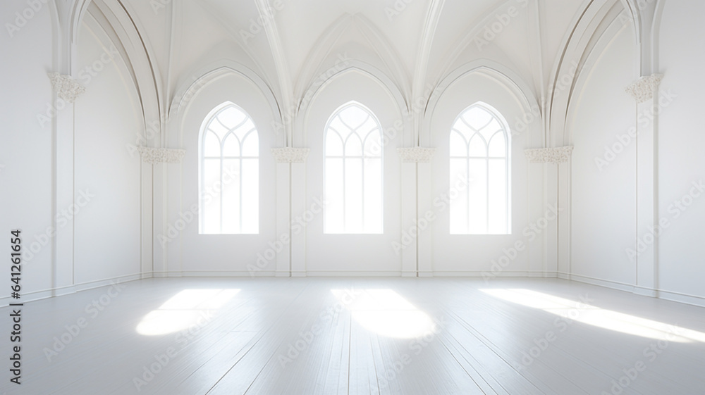 Interior of empty white classic room in the morning.