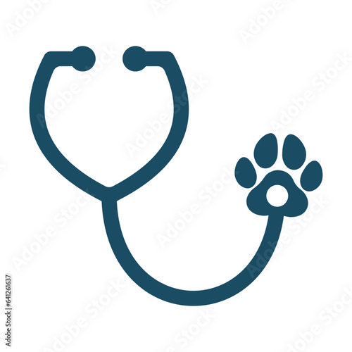Stethoscope with dog paw print svg cut file. Isolated vector illustration.