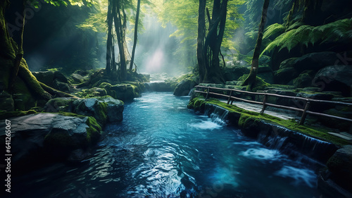 Tranquil hot springs nestled in the enchanting forest