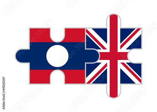 puzzle pieces of laos and united kingdom flags. vector illustration isolated on white background