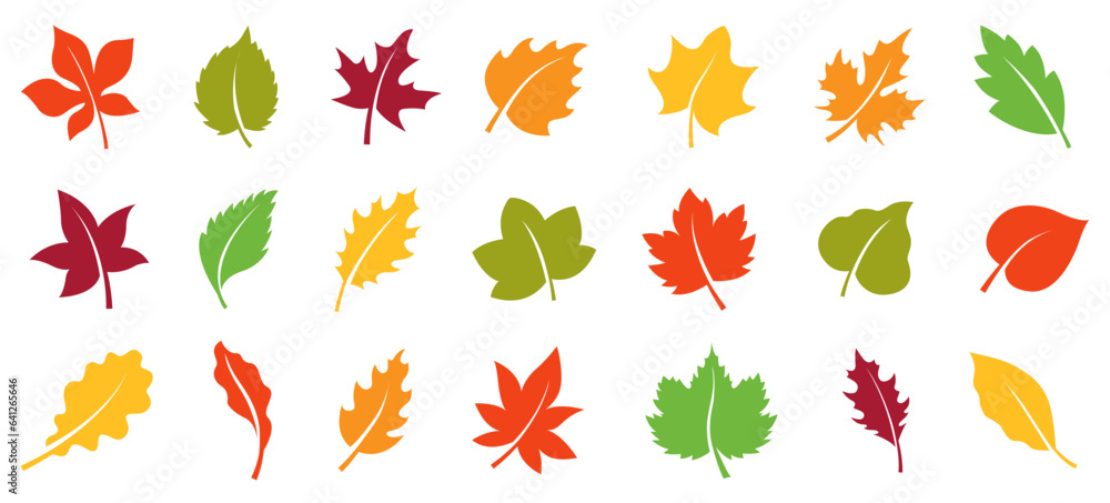 Autumn leaves set. Simple cartoon flat style.