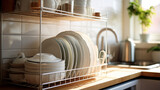 Dish rack in a clean kitchen environment