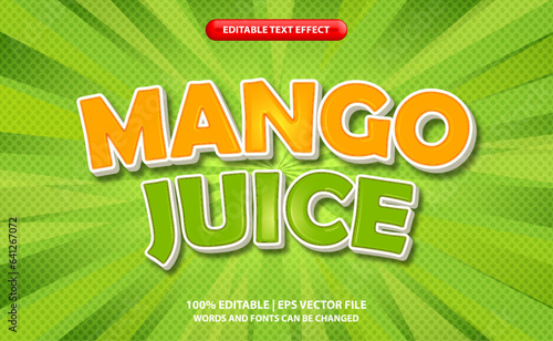 Mango juice editable text effect template, 3d cartoon bold text style, premium vector