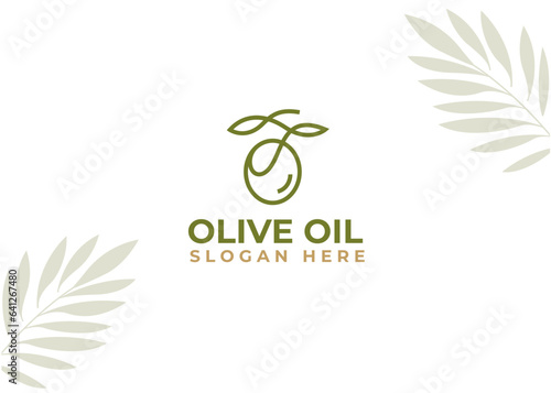 Olive logo icon design template with line art style, cosmetics and beauty food natural extra virgin oil