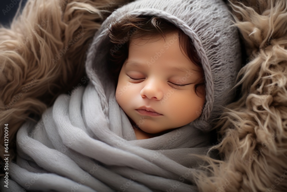 Newborn Baby Peacefully Sleeping In A Photoshoot Session, Generative AI Newborn Baby Peacefully Sleeping In A Photoshoot Session, Generative AI