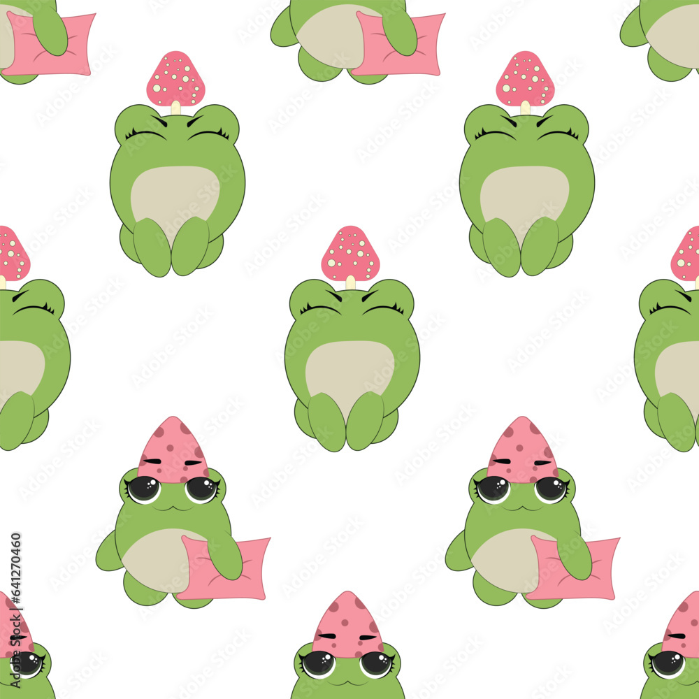 Obraz premium Vector seamless pattern of flat hand drawn frog face head isolated on white background