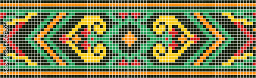 Vector illustration of Ukrainian ornament in ethnic style, identity, vyshyvanka, embroidery for print clothes, websites, banners. Background. Geometric design, border, copy space, frame