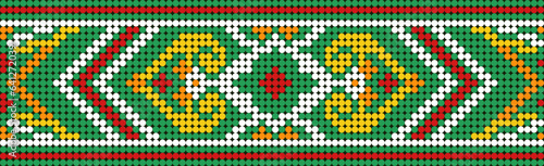 Vector illustration of Ukrainian ornament in ethnic style, identity, vyshyvanka, embroidery for print clothes, websites, banners. Background. Geometric design, border, copy space, frame