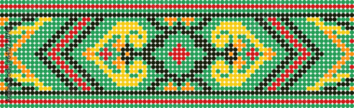 Vector illustration of Ukrainian ornament in ethnic style, identity, vyshyvanka, embroidery for print clothes, websites, banners. Background. Geometric design, border, copy space, frame