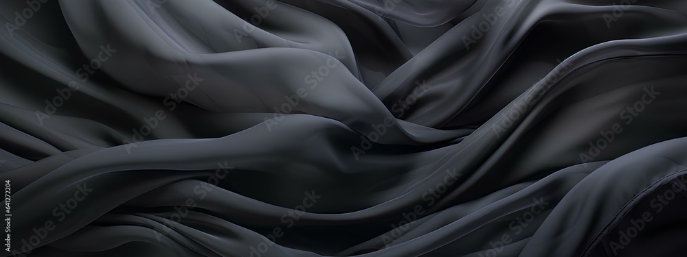 Texture, black silk translucent fabric with pleats, abstract background, fabric pattern. Texture, black silk translucent fabric with pleats, abstract background, fabric pattern.