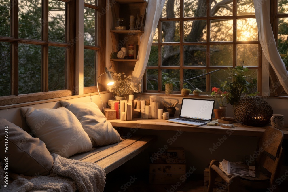 Cozy Corner With A Reading Nook, Generative AI.