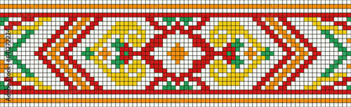Vector illustration of Ukrainian ornament in ethnic style, identity, vyshyvanka, embroidery for print clothes, websites, banners. Background. Geometric design, border, copy space, frame