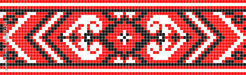 Vector illustration of Ukrainian ornament in ethnic style, identity, vyshyvanka, embroidery for print clothes, websites, banners. Background. Geometric design, border, copy space, frame