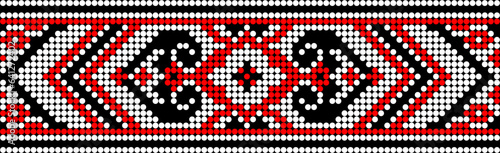 Vector illustration of Ukrainian ornament in ethnic style, identity, vyshyvanka, embroidery for print clothes, websites, banners. Background. Geometric design, border, copy space, frame