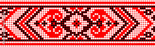 Vector illustration of Ukrainian ornament in ethnic style, identity, vyshyvanka, embroidery for print clothes, websites, banners. Background. Geometric design, border, copy space, frame