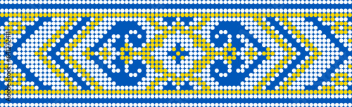 Vector illustration of Ukrainian ornament in ethnic style, identity, vyshyvanka, embroidery for print clothes, websites, banners. Background. Geometric design, border, copy space, frame