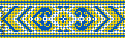 Vector illustration of Ukrainian ornament in ethnic style, identity, vyshyvanka, embroidery for print clothes, websites, banners. Background. Geometric design, border, copy space, frame