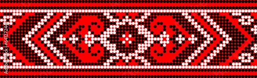 Vector illustration of Ukrainian ornament in ethnic style, identity, vyshyvanka, embroidery for print clothes, websites, banners. Background. Geometric design, border, copy space, frame