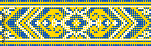 Vector illustration of Ukrainian ornament in ethnic style, identity, vyshyvanka, embroidery for print clothes, websites, banners. Background. Geometric design, border, copy space, frame
