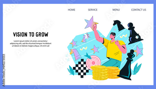 Business strategy and strategic thinking for company success. Effective strategies and enhance strategic thinking skills concept of website banner, flat vector illustration.