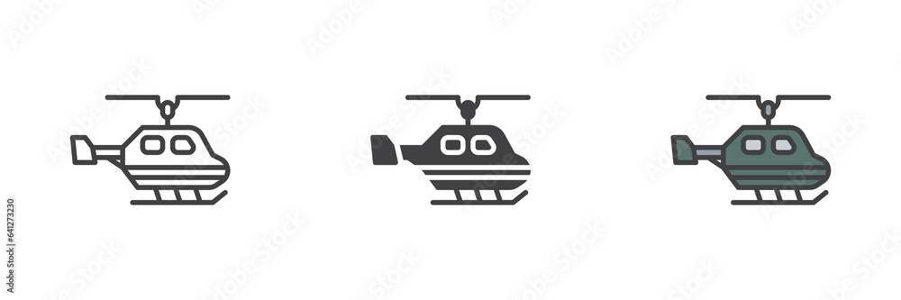 Military helicopter different style icon set