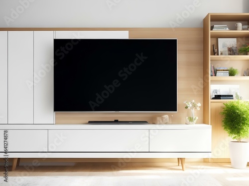 modern living room with tv on cabinet © Premium Pixel