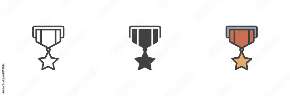 Military reward medal different style icon set