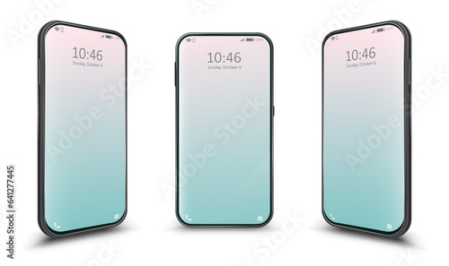 Modern smartphone mockup with clean, minimalistic style. Realistic 3D perspective phone frame with display. Template for UI/UX mobile designs presentation.

