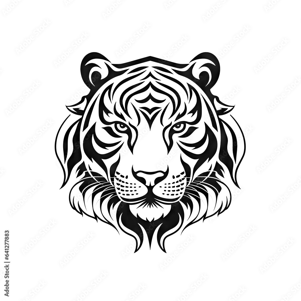 Ornate Tiger Icon, Tiger Portrait Isolated, Chinese Horoscope Symbol, Generative AI Illustration