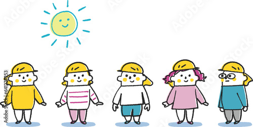 日よけ帽子を被った子供たち　セット　イラスト素材
