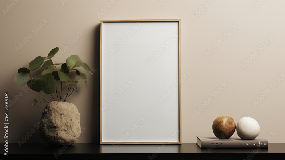 Generative AI, Realistic white poster mock up blank minimalistic background, artwork template, muted neutral colors Generative AI, Realistic white poster mock up blank minimalistic background, artwork template, muted neutral colors