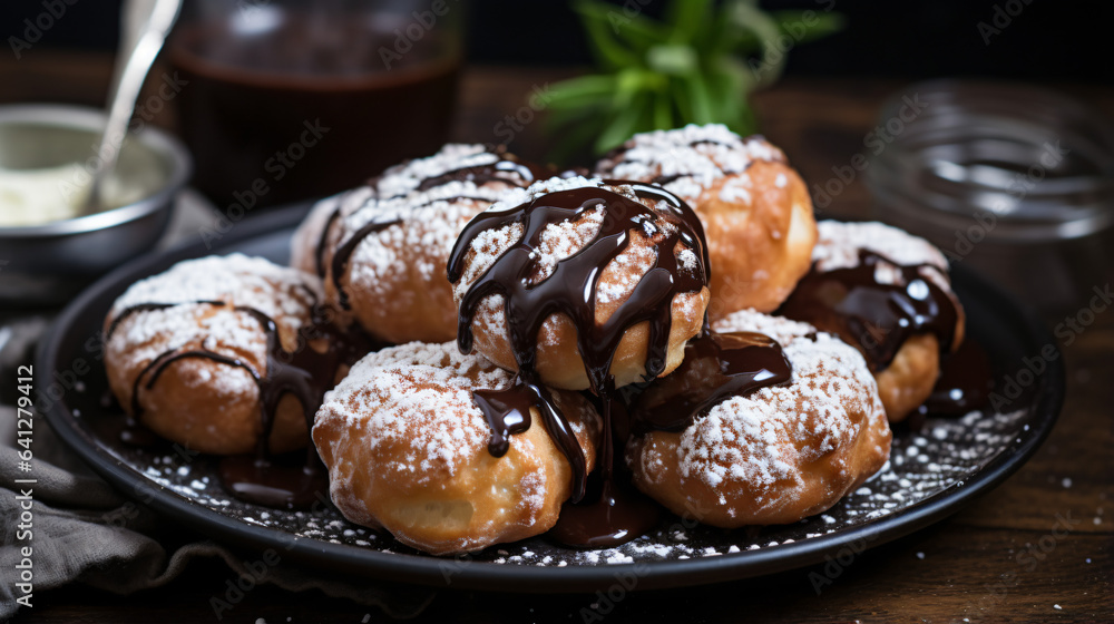 Greek donuts with chocolate sauce
